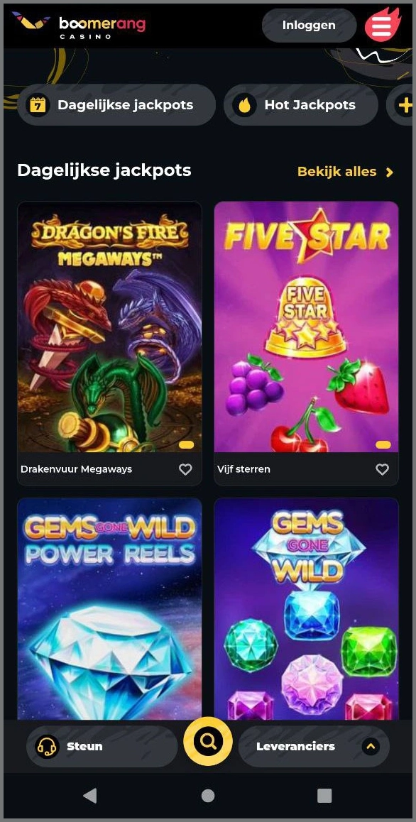 Grote winsten met jackpot-slots bij Boomerang
