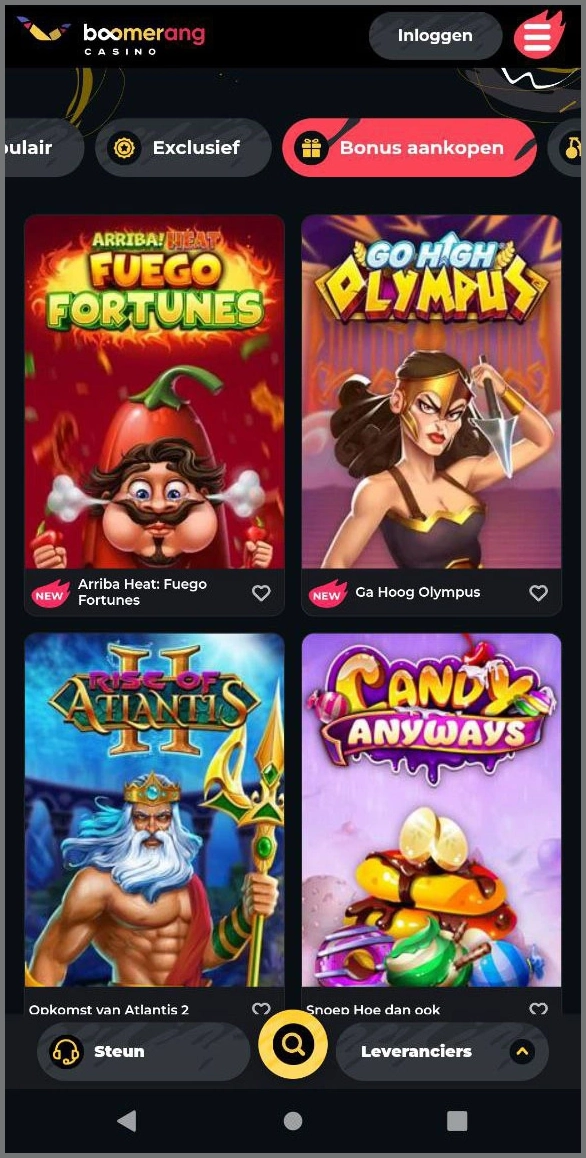 Slots met directe bonuskoopfunctie bij Boomerang
