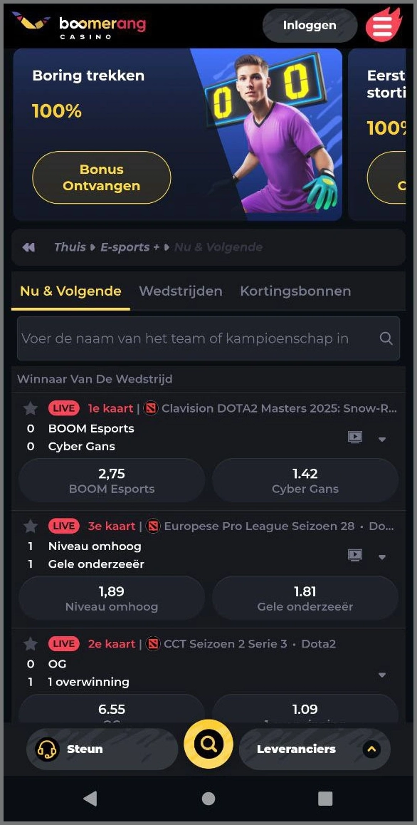 Eenvoudig wedden voor de wedstrijd bij Boomerang