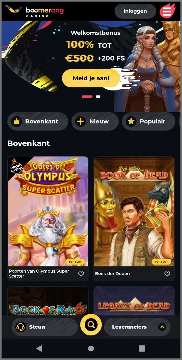 Compact overzicht van de hoofdrubrieken van Boomerang